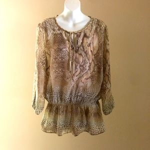 Cache* Womens Top Blouse* Size: L* Color: Brown Leopard* Long Sleeves